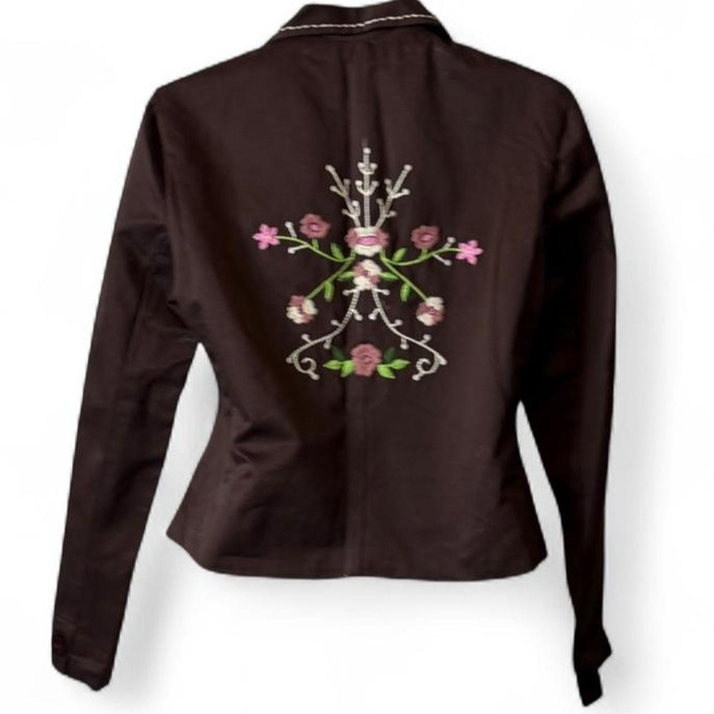 Rare Vintage Y2K Pink Collection Brown Floral Embroidered Blazer, Women's Size M